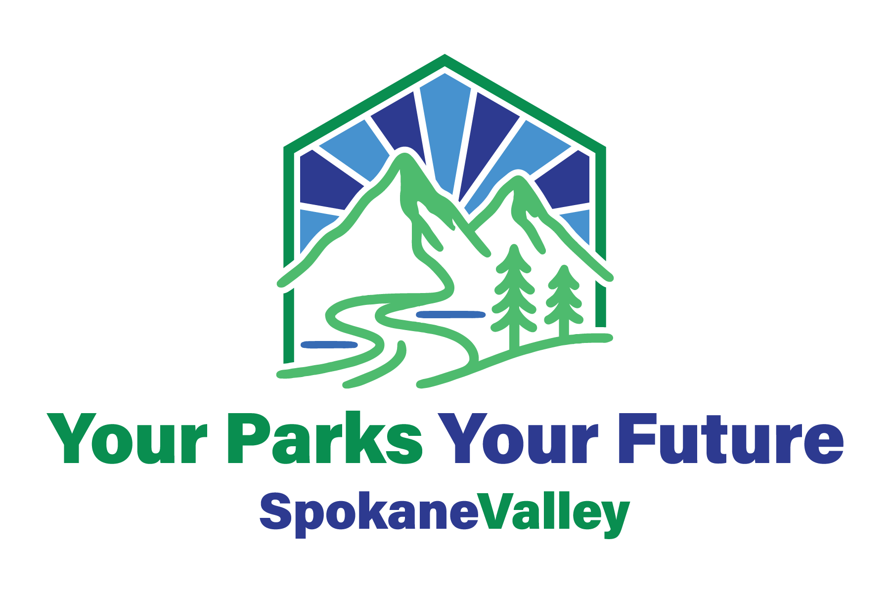 The Spokane Valley Parks and Recreation Master Plan mountains and river logo